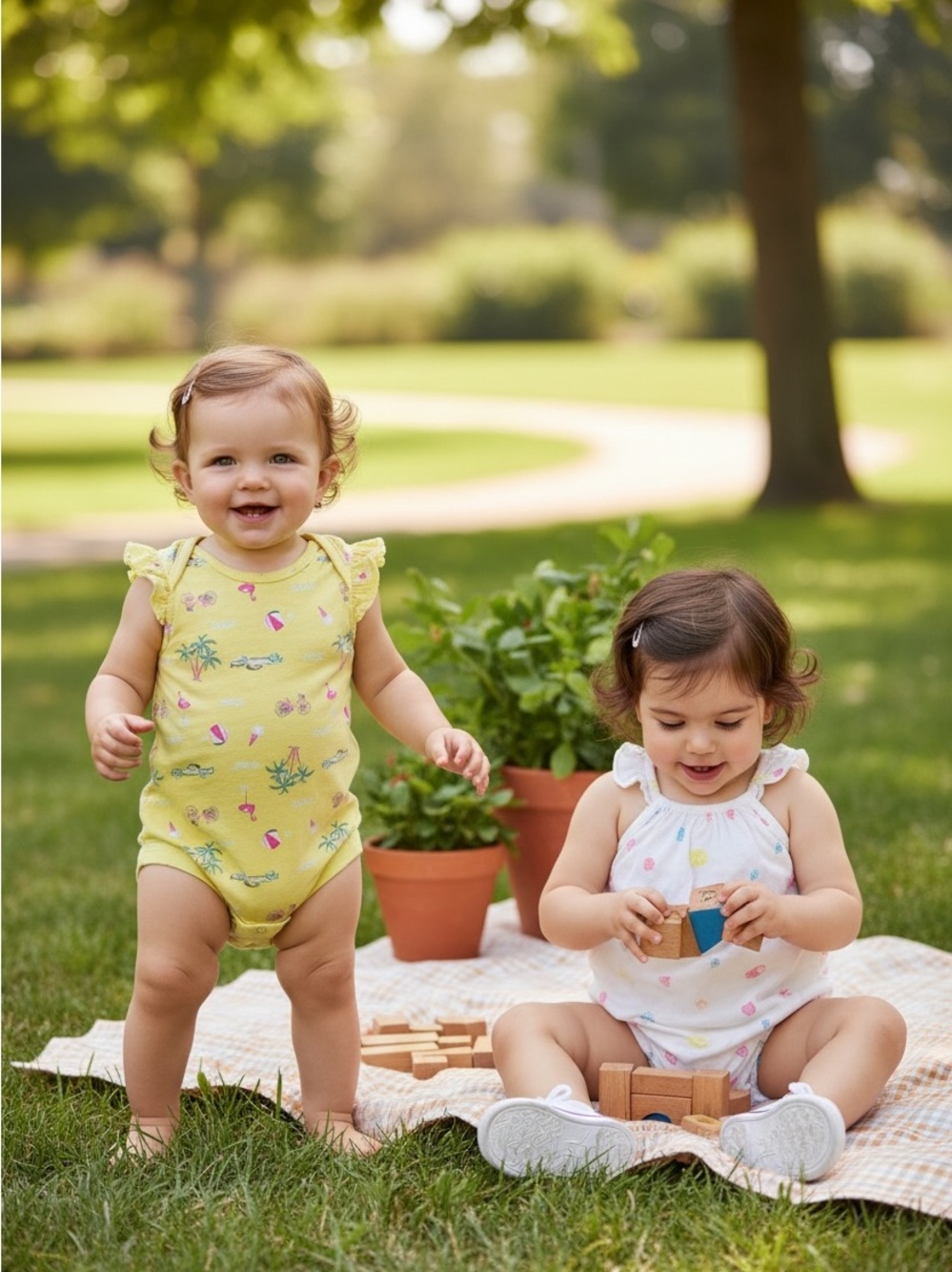 Baby Gap Yellow Beach Print Ruffle Onesie & White Seashell Romper 12-18M